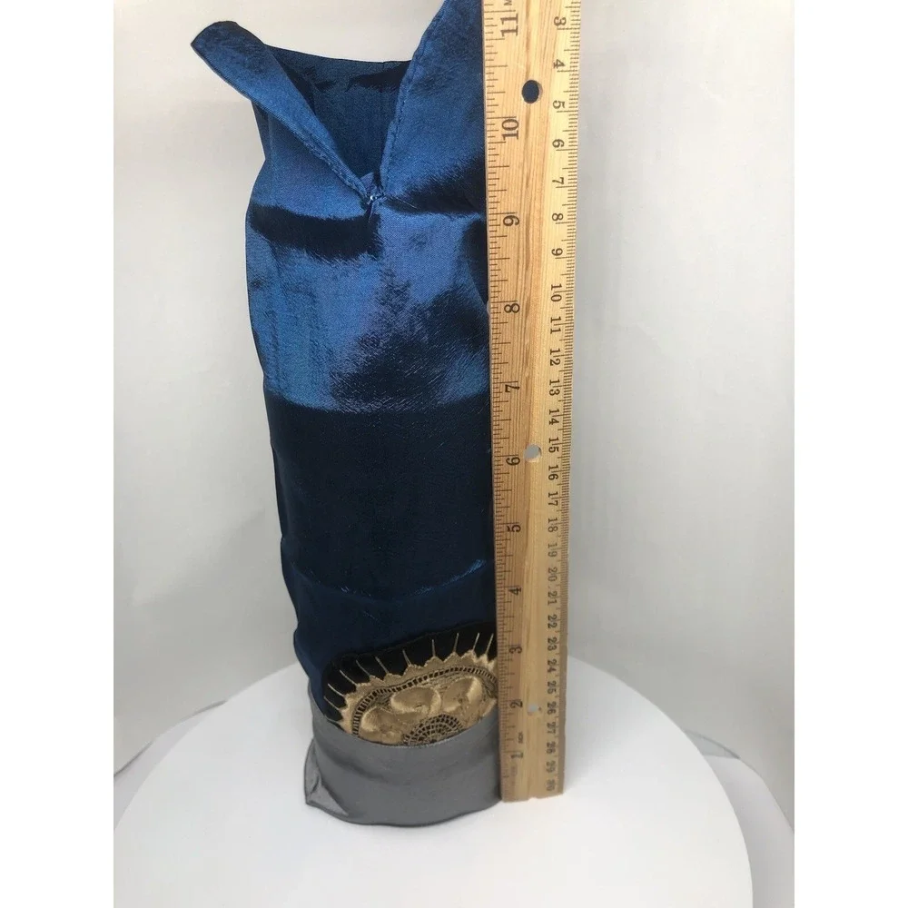 Festive Host Gift Wine Bottle Cover Blue Silky Material Gold Embroidered Pattern